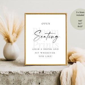 Amber Open Seating Sign | Modern Open Seating Sign | Open Seating Template | Minimalist No Assigned Seating Sign | Printable Boho Sign