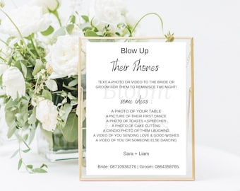 Blow Up Their Phone Sign | Wedding Photo Hunt Game | Minimalist Wedding Sign | Take Action Sign | I Spy Wedding Game | Editable Template