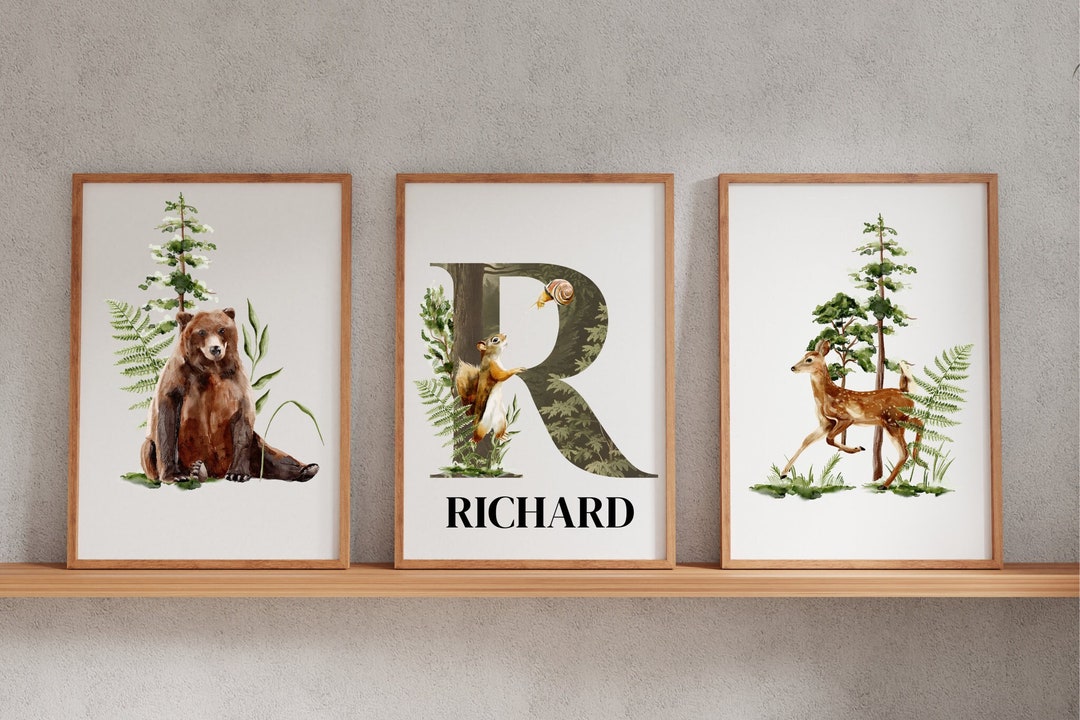 Custom Enchanted Forest Nursery Wall Art Print, Woodland Animals Baby ...