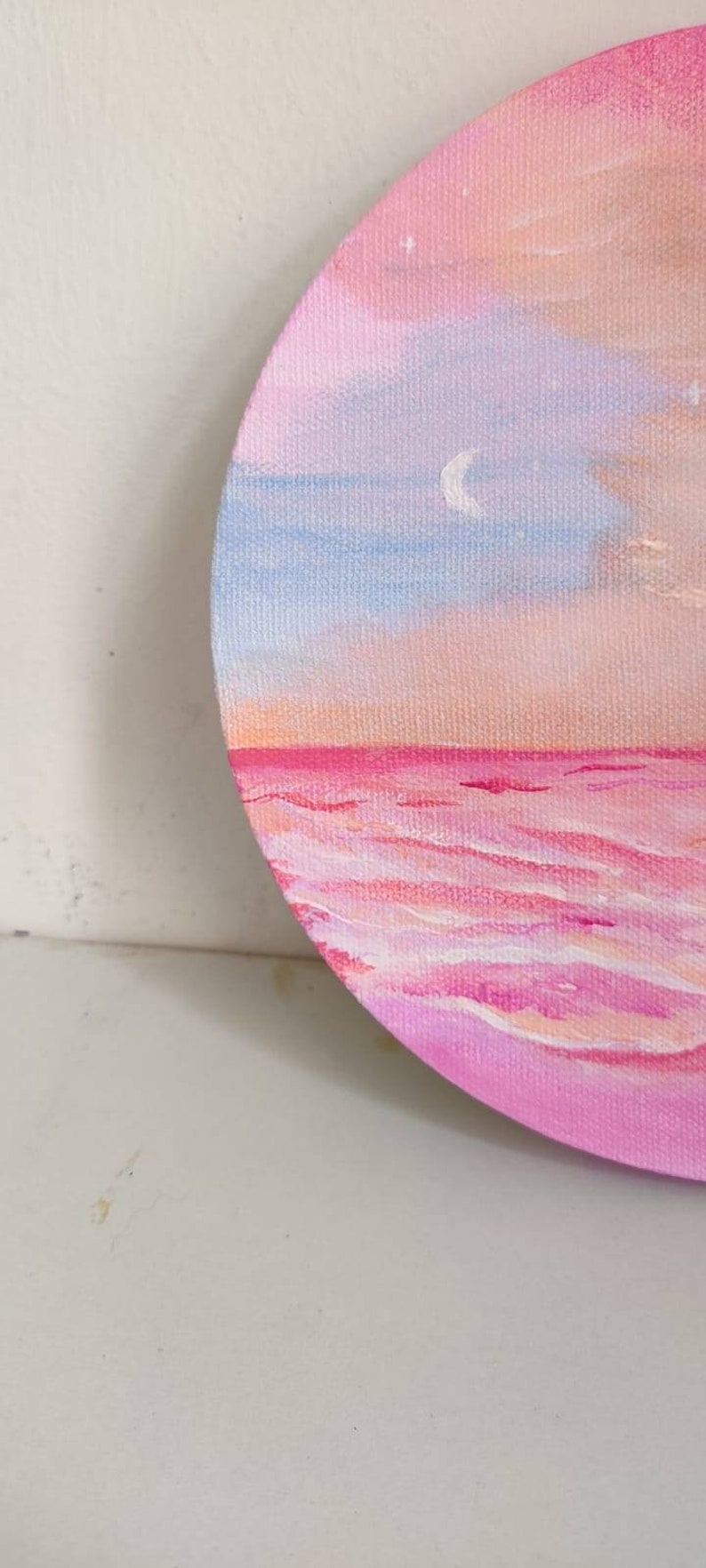 Minimalist Pink abstract wall art Beach canvas orginal, acrylic painting , aesthetic painting, waves, seascape,ocean, art for home image 5