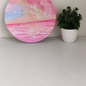 Minimalist Pink abstract wall art Beach canvas orginal, acrylic painting , aesthetic painting, waves, seascape,ocean, art for home image 4