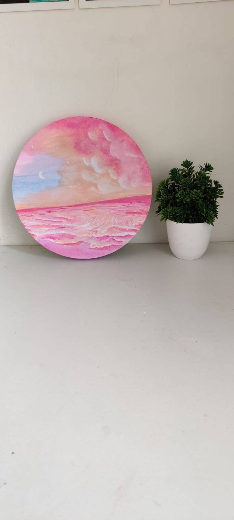 Minimalist Pink abstract wall art Beach canvas orginal, acrylic painting , aesthetic painting, waves, seascape,ocean, art for home image 4