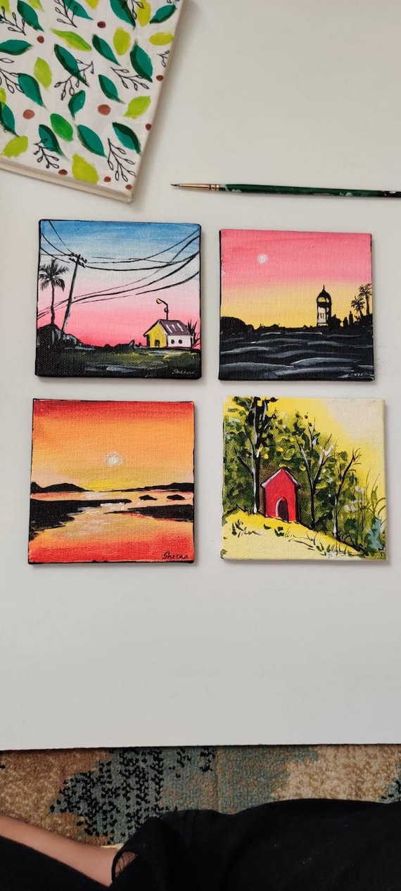 Mini canvas landscape painting acrylic small wall decor - Inspire