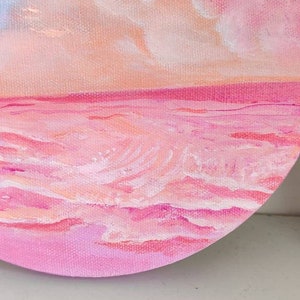 Minimalist Pink abstract wall art Beach canvas orginal, acrylic painting , aesthetic painting, waves, seascape,ocean, art for home image 2