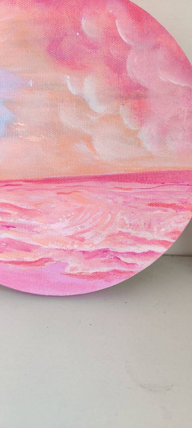 Minimalist Pink abstract wall art Beach canvas orginal, acrylic painting , aesthetic painting, waves, seascape,ocean, art for home image 2