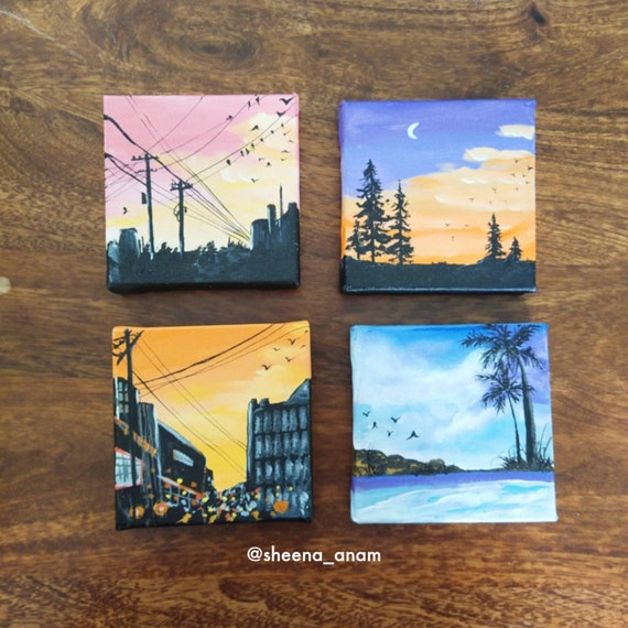 Mini canvas landscape painting acrylic small wall decor - Inspire