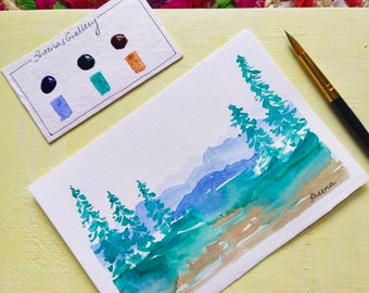 DIY Mini Painting kit Simple landscape, Watercolour kit