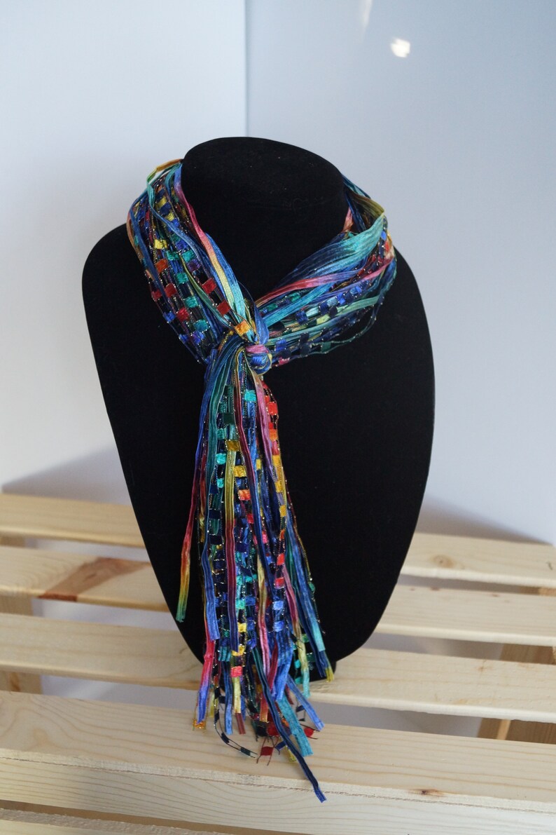 Rainbow Ribbon Scarf With Decorative Scarf Slide Blue Parade Etsy