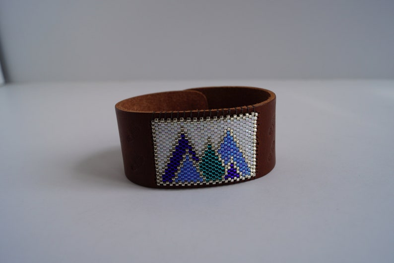 Boho Leather Cuff Hiker/'s Bracelet Outdoors Wanderlust Jewelry Hippie Cuff Bracelet Mountain Bracelet Natural Beaded Cuff Bracelet
