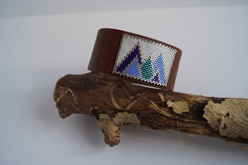 Boho Leather Cuff Hiker/'s Bracelet Outdoors Wanderlust Jewelry Hippie Cuff Bracelet Mountain Bracelet Natural Beaded Cuff Bracelet