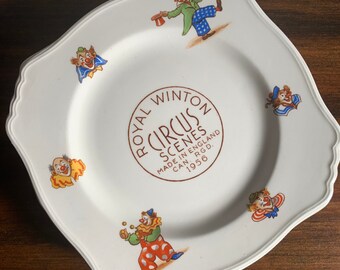 Juego de 4 platos Royal Winton Circus Series, platos sándwich pequeños, platos de payaso Circus Series, Circus Series 1956