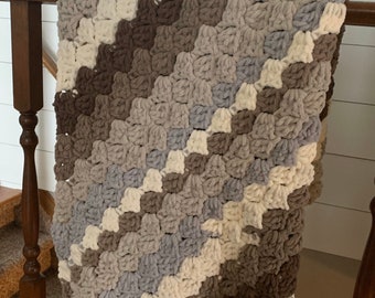 Manta de bebé de ganchillo, manta de bebé de felpa súper suave, manta de bebé de rayas beige