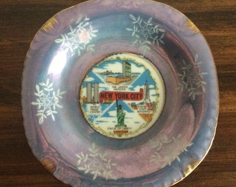 Cenicero vintage de la ciudad de Nueva York, cenicero coleccionable de recuerdos de la ciudad de Nueva York con el World Trade Center, la Estatua de la Libertad, recuerdo de Nueva York