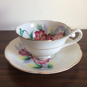 Gorgeous Delicate Fine Bone China Hand Painted Teacup and Saucer, Antique Tea Cup, Vintage China Tea Cup, Floral Teacup