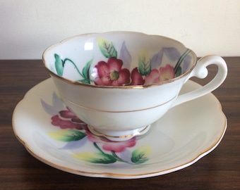 Hermosa delicada taza de té y platillo pintados a mano de porcelana fina, taza de té antigua, taza de té vintage de China, taza de té floral