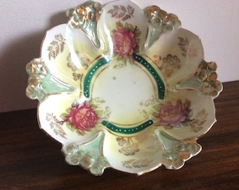 Tazón floral vintage, tazón decorativo pequeño, hermoso tazón pequeño antiguo con hermoso diseño de rosa floral y muchos detalles dorados IPF Alemania