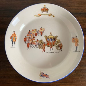King George VI Coronation Bowl, Rare King George Commemorative Dish, Illustrated King George Plate 1937, State Coach, Trumpeter