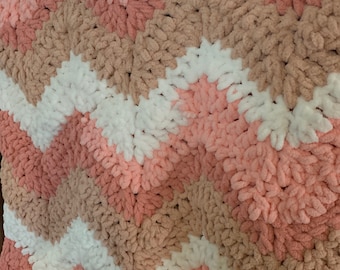 Manta de bebé Coral Chevron, manta de bebé súper suave gruesa, manta de bebé de felpa de melocotón, manta de bebé de rayas de ganchillo