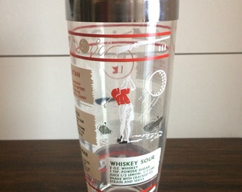 Vintage Sports Theme Cocktail Shaker, Retro Red and White Cocktail Shaker, Vintage Barware, Recetas de cócteles