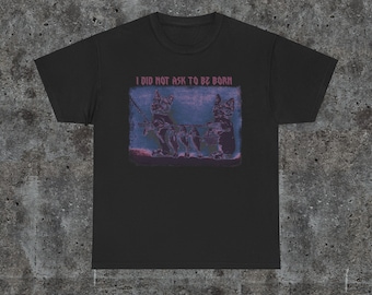 No pedí nacer con esta linda camiseta con estampado de gatos, camiseta retro unisex para adultos, camiseta vintage de gatos, camiseta nostálgica, camisetas de algodón holgadas.