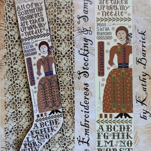 De geborduurde kous en sampler van Kathy Barrick