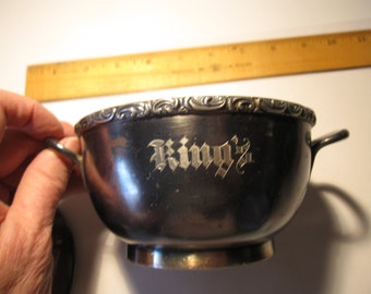 Vintage PEWTER KING'S Three piece Fancy Floral Scroll dish w.lid Jellies, Jams, Clotted Creams, Gravy, Sauces of Cranberries, Butter Server