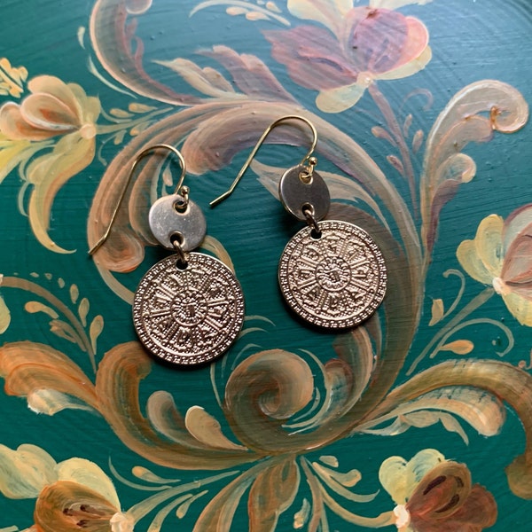 Romani coin earrings, Style 2, Romany Gypsy designer, *Gypsy charm jewelery, Roma Collection, Rrom, Coin jewellery