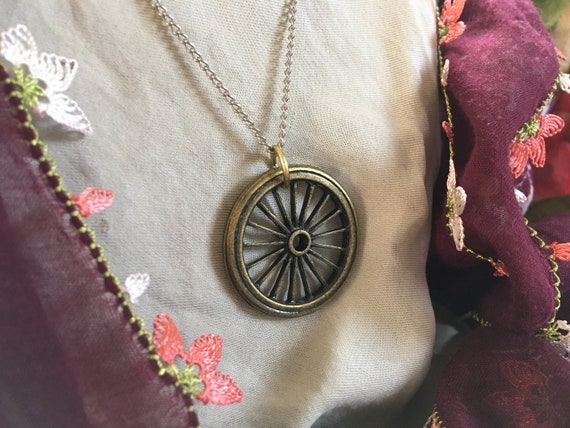 Romani Chakra Wheel Pendant, Roma Flag Wheel Necklace, Brass