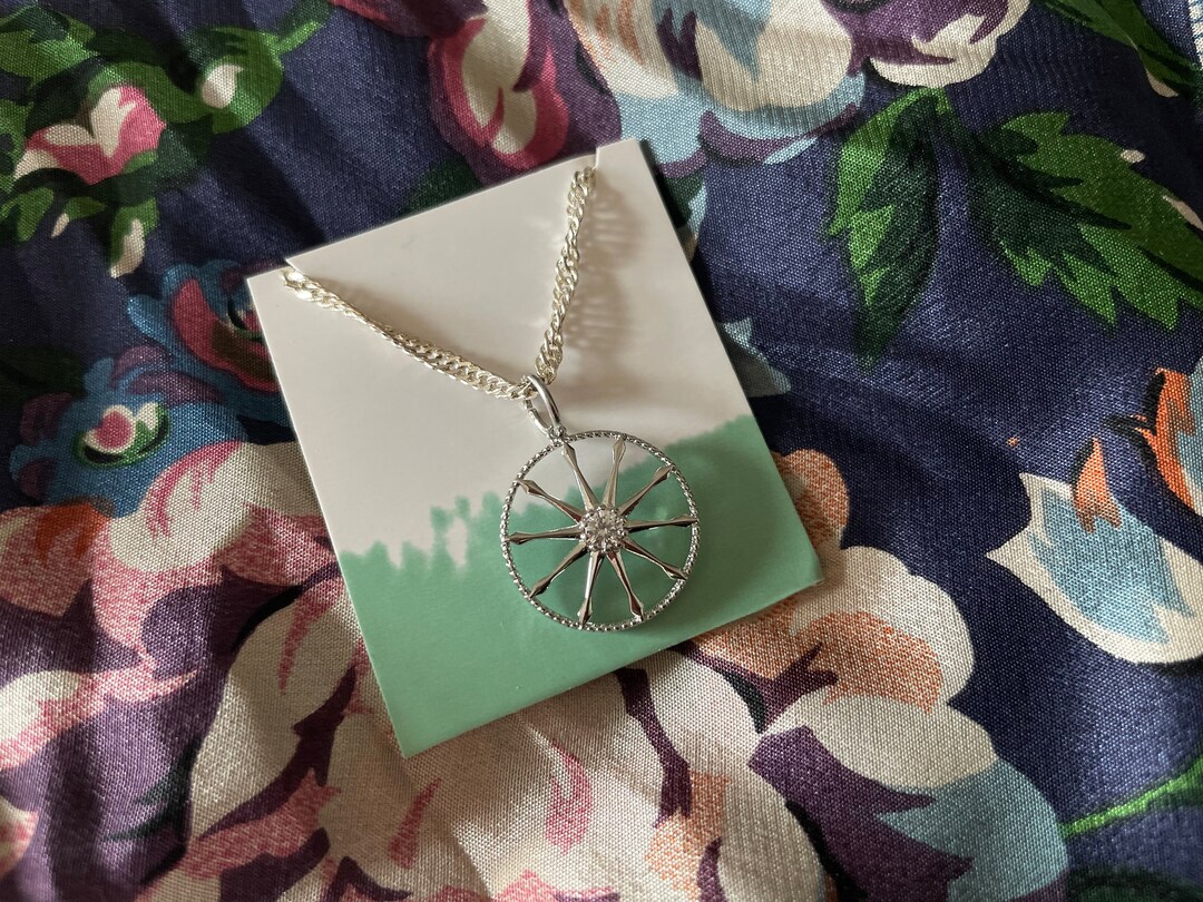 Silver Romani Chakra Wheel Pendant, Roma Flag Wheel Necklace, gypsy