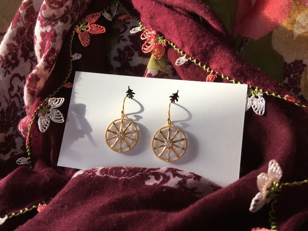 Romani Chakra Wheel Earrings, Roma Collection, Gold Plated Cubic