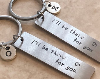 Friends I'll be there for you when the rain starts to pour keyring, Stainless steel, Best friends gift, Relationship gift, Add own initial