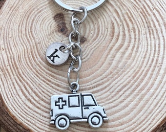 Ambulance Paramedic NHS Worker Life Saver Hero Personalised Keyring Birthday Gift Thank You Gift Send Love In The Post, Add on initial/stone
