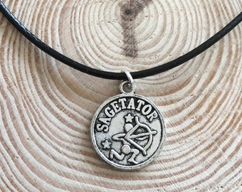 Sagittarius Faux Leather Choker, Horoscope Choker, Zodiac Necklace, Birth Sign, Star Sign Necklace, Silver Cancer Choker, Gift to Her