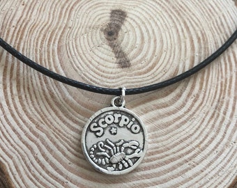 Scorpio Faux Leather Choker Necklace, Horoscope Choker, Zodiac Necklace, Birth Sign, Star Sign Necklace, Silver Cancer Choker, Gift to Her