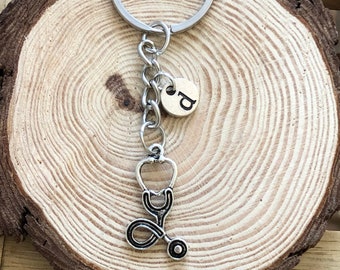 Stethoscope Keyring, CHOOSE INITIAL, Key worker gift, Personalised Medical Key chain, Doctor Science Gifts, Gift for her, Gift for him,