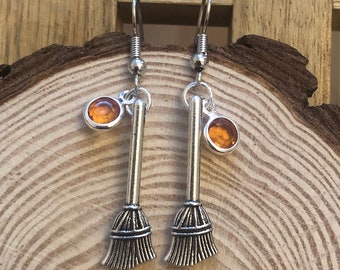 100% That Witch, Witch's Broom Earrings, Broomstick Earrings, Witches Broom Earrings, Witch Jewelry, Halloween Earrings, Birthstone Earrings