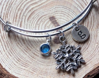 Snowflake Bangle, Christmas Bangle, Stocking Filler, Secret Santa Gift, Silver Snowflake, Charm Bangle, Snowflake Bracelet, Silver Bracelet