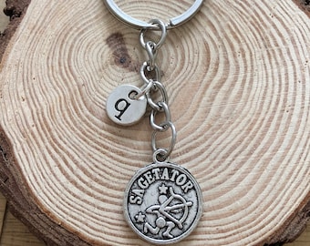 Sagittarius Zodiac Keyring, Vintage Silver Coin Keyring, Astrology keyring, Personalised keyring, Horoscope keyring, Star sign keyring