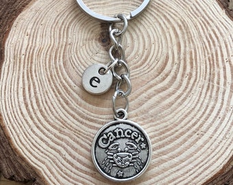 Cancer Zodiac Keyring, Vintage, Silver Coin Keyring, Astrology keyring, Personalised keyring, Horoscope keyring, Star sign/Sun sign keyring