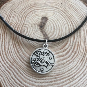 Virgo Leather Choker Necklace, Horoscope Choker, Zodiac Necklace, Birth Sign, Star Sign Necklace, Silver Virgo Choker, Gift to Her