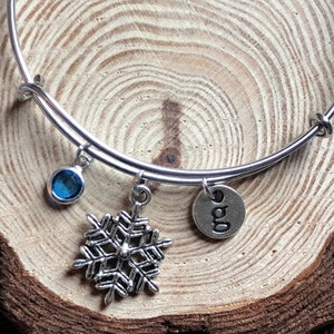 Snowflake Bangle, Christmas Bangle, Stocking Filler, Secret Santa Gift, Silver Snowflake, Charm Bangle, Snowflake Bracelet, Silver Bracelet image 2