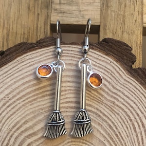 100% That Witch, Witch&#39;s Broom Earrings, Broomstick Earrings, Witches Broom Earrings, Witch Jewelry, Halloween Earrings, Birthstone Earrings
