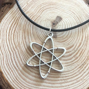 Atom Necklace, Atom Choker, Science Necklace, Black Cord Necklace, Atom Gift, Charm Choker, Science Gift, Geek Necklace, Geek Gift