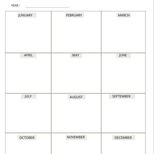 May include: A printable monthly budget planner with a grid layout for tracking upcoming expenses. The planner is divided into 12 months, with each month labeled in a white box. The title "UPCOMING EXPENSES" is at the top of the page.