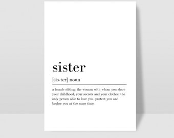 Sister Definition Quote, Digital Download, Wall Art Print, INSTANT Download, Printable Wall Decor, Sister Print, Minimalist Print, Sis Art