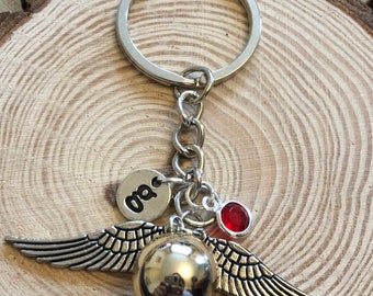 Wizard and Witches Golden Winged Ball Keyring, CHOOSE Wizard House Colour, Magic, ADD INITIAL, Fan Keyring, Gift for Him/Her
