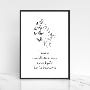 Ich überlebte Zitat, digitale Therapie Druck, Therapie Büro Dekor, Therapie Büro Design, Beratung Kunstwerk, Trauma Überlebender, Trauma Kunstwerk