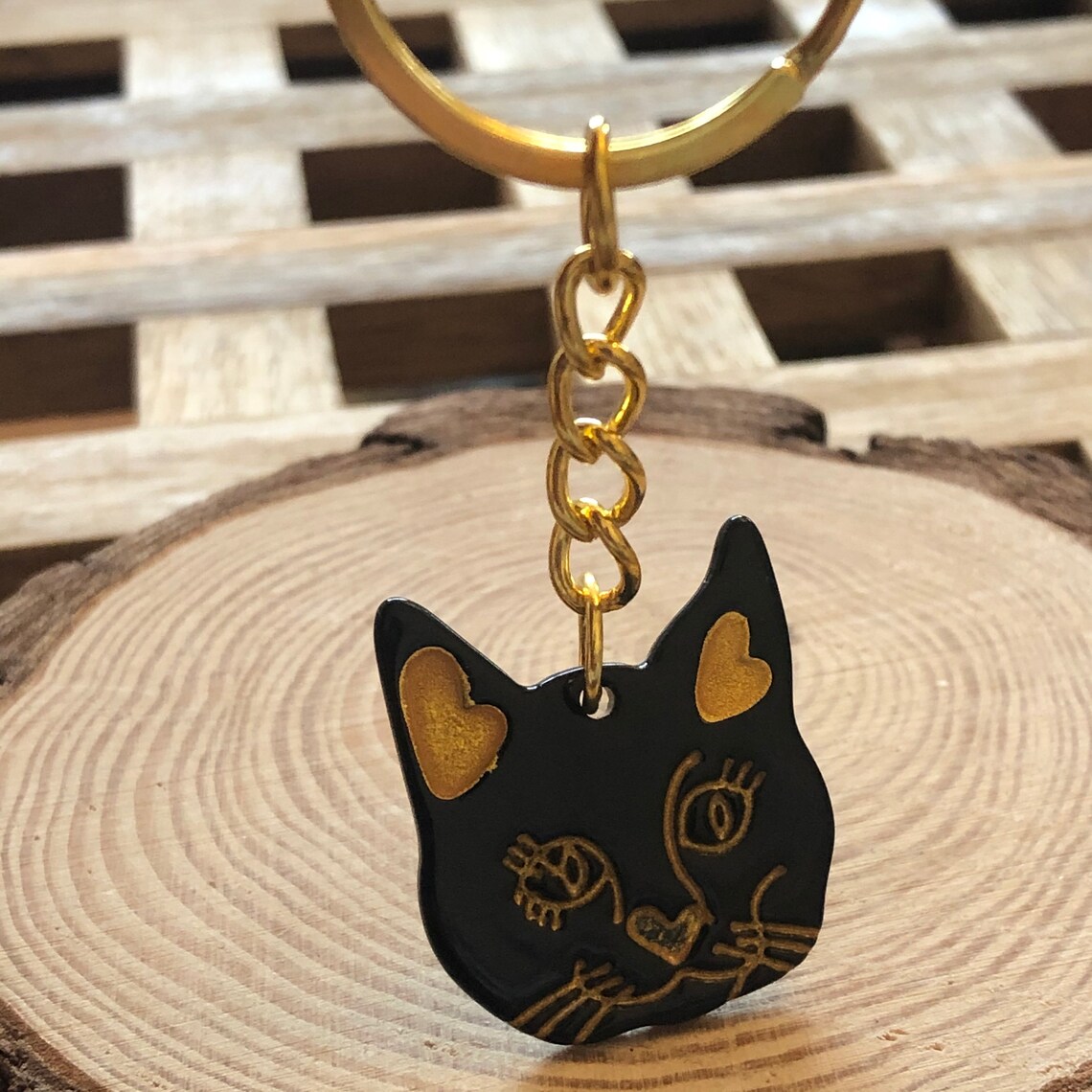 Black and Gold Cat Keyring Cat Keychain Cat Lover Keyring Etsy