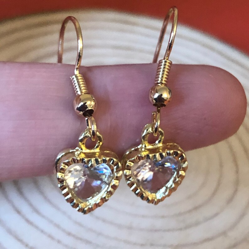 Heart of Gold Earrings, Cubic Zirconia Earrings, Stainless Steel Gold, 18k Gold Plated, Love Heart Earrings, Crystal Drop Earrings, Gift image 4