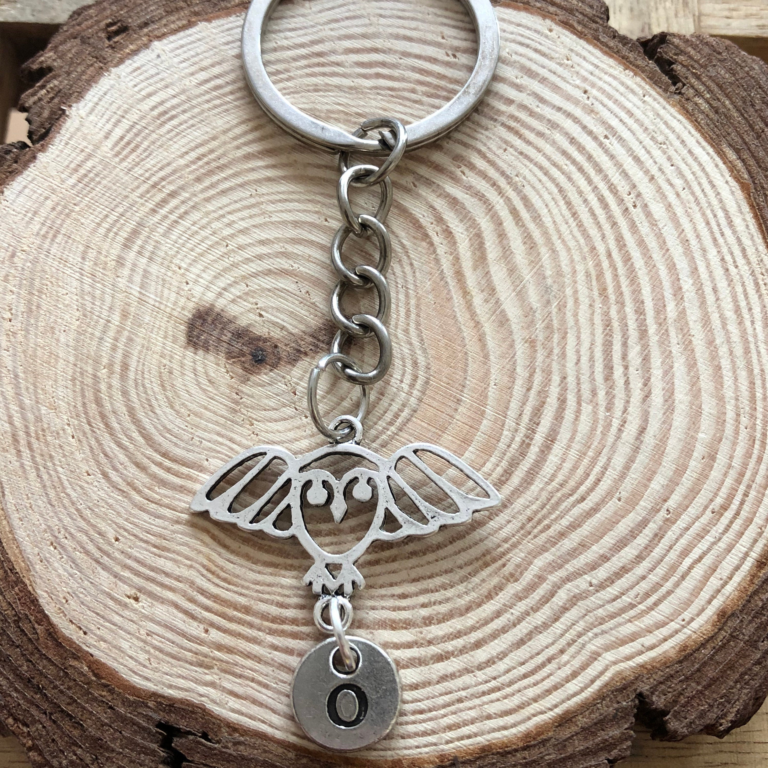 Personalised Owl and Initial Keyring, Owl Keyring, Wizard Custom Keyring, Letter Add on, Gift for He
